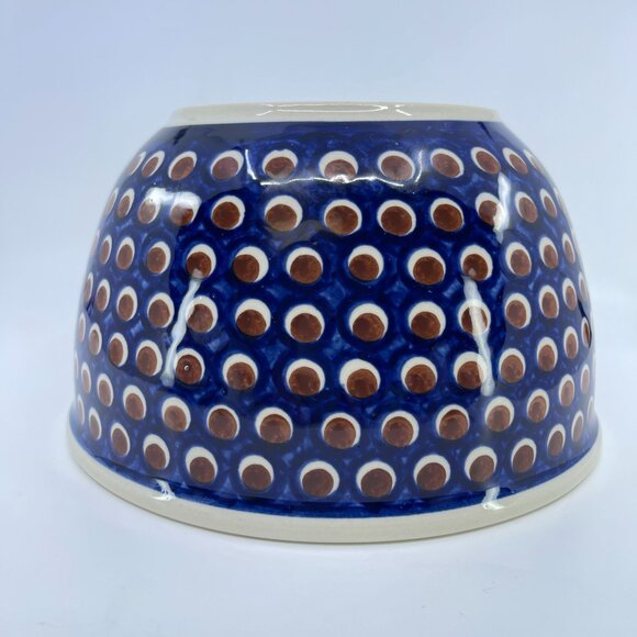 vintage boleslawiec polish pottery mixing bowl "peacock eye" pattern handcrafted - Picture 3 of 5